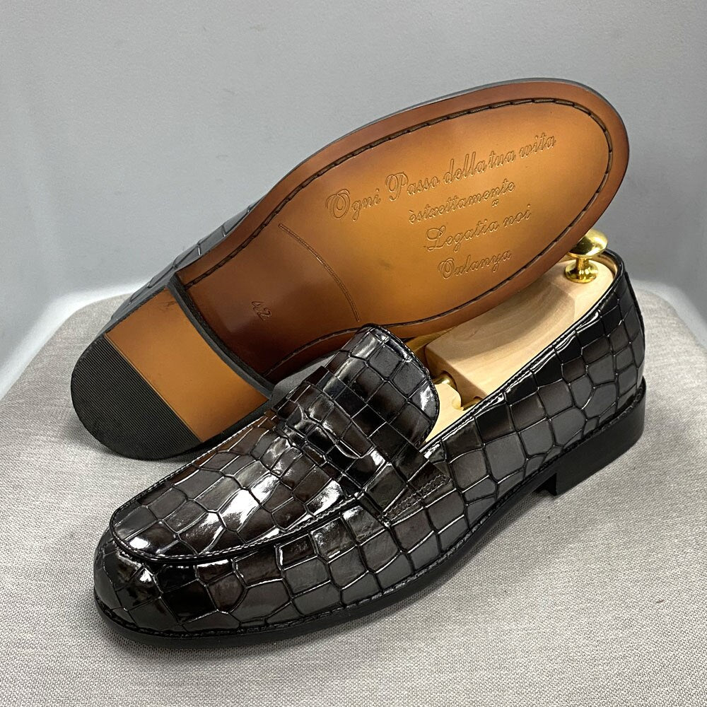 Brera - Luxury Alligator Print Leather Loafers (Crocodile Pattern Loafers)