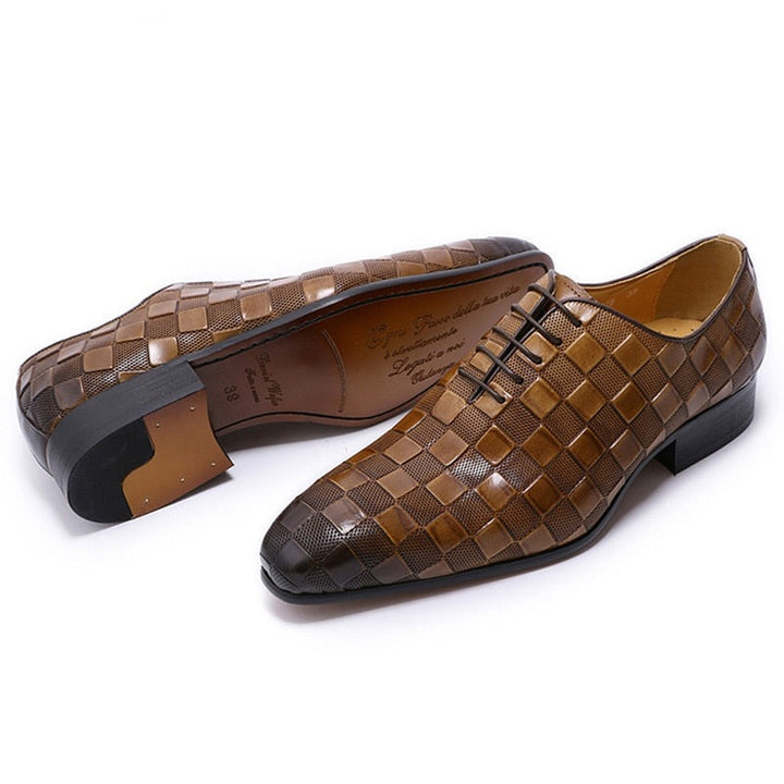 The Quadrato - Luxury Italian Leather Dress Shoes (Checkered Squares Pattern) - Ashour Shoes