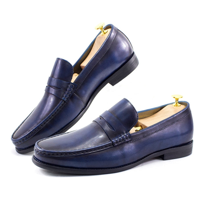 Sfarzo - Luxury Men's Leather Penny Loafers (Blue or Black) - Ashour Shoes