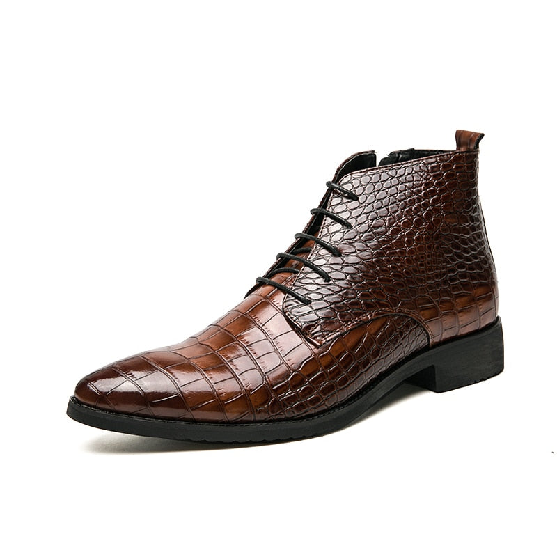 il Paviese - Patent Leather Ankle Boots for Men ( Alligator print zipper boots) - Ashour Shoes