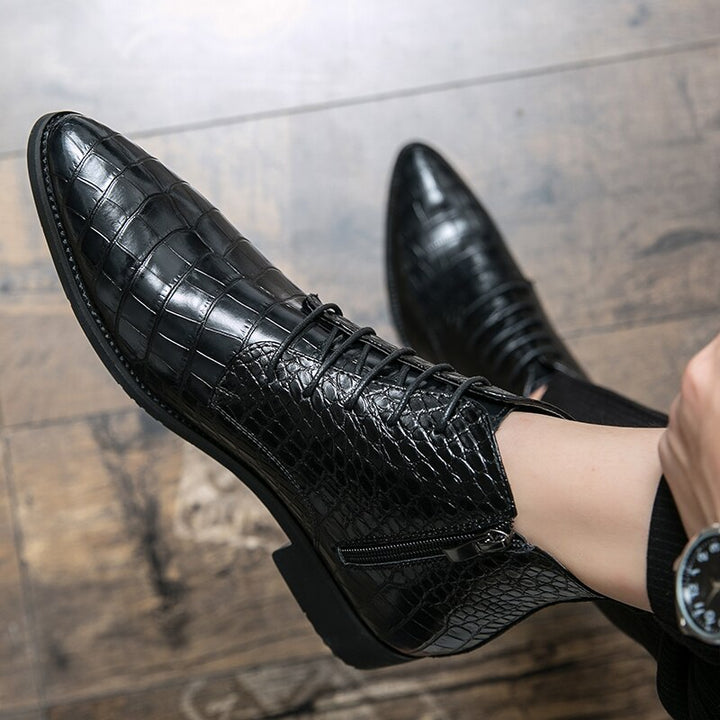 il Paviese - Patent Leather Ankle Boots for Men ( Alligator print zipper boots) - Ashour Shoes