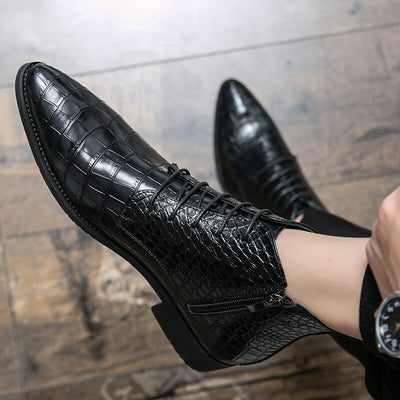il Paviese - Patent Leather Ankle Boots for Men ( Alligator print zipper boots)