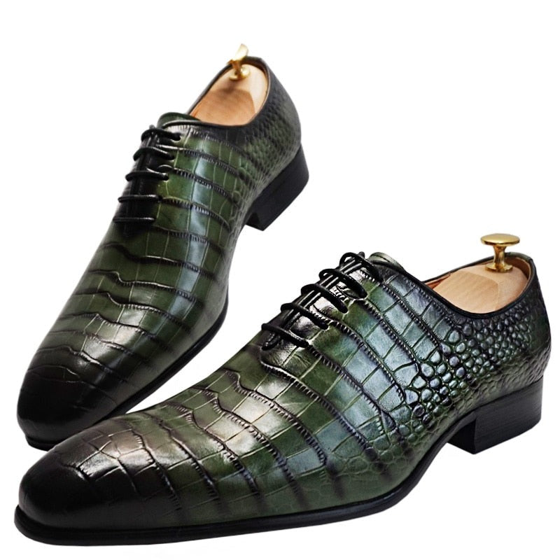 The DaoChen Alligator - Crocodile Pattern leather Captoe Oxford Dress Shoes