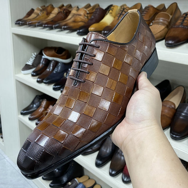 The Quadrato - Luxury Italian Leather Dress Shoes (Checkered Squares Pattern)