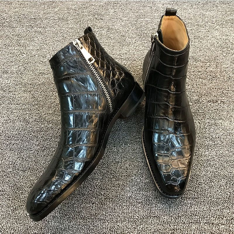 La Versana - Alligator Print Leather Boots For Men (Chelsea Zipper boots) - Ashour Shoes