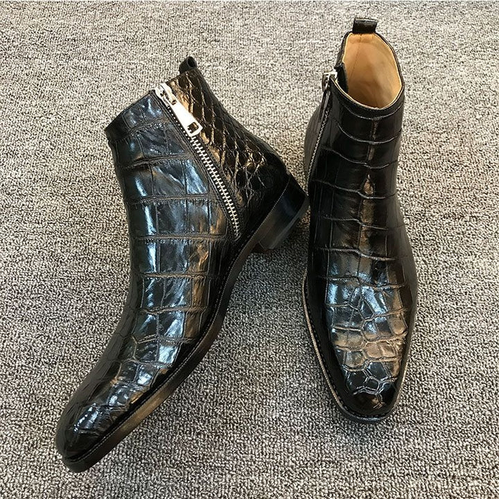 La Versana - Alligator Print Leather Boots For Men (Chelsea Zipper boots) - Ashour Shoes