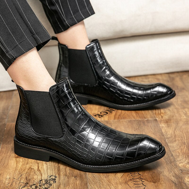 The Moro - Alligator Print Chelsea Leather Boots - Ashour Shoes