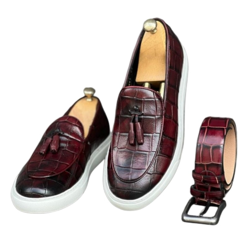 The Vulcanize 3 - Crocodile Pattern Leather Tassel Loafers with a sneaker outsole for men - Ashour Shoes