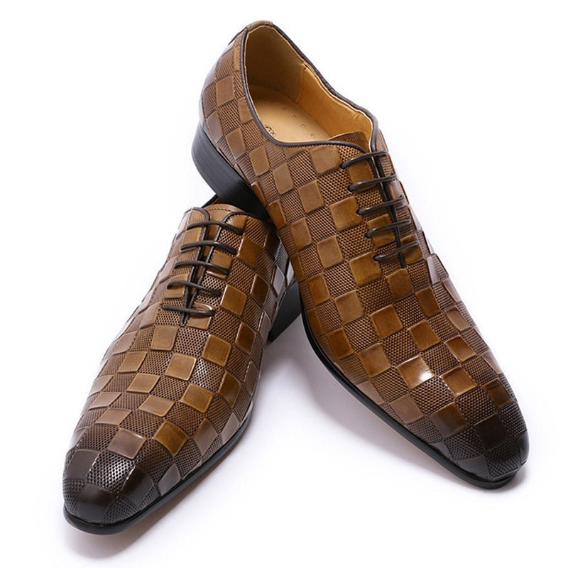 The Quadrato - Luxury Italian Leather Dress Shoes (Checkered Squares Pattern)