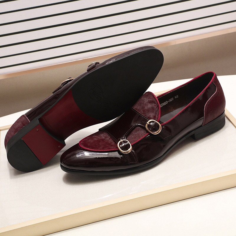 Il Doppione - Red bottom sole Double Monk-strap Patent Leather Loafers - Ashour Shoes