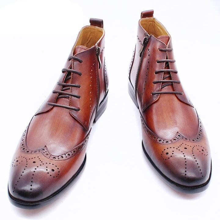 The Fazona2 - Luxury Brogue Leather Ankle Boots For Men - Ashour Shoes