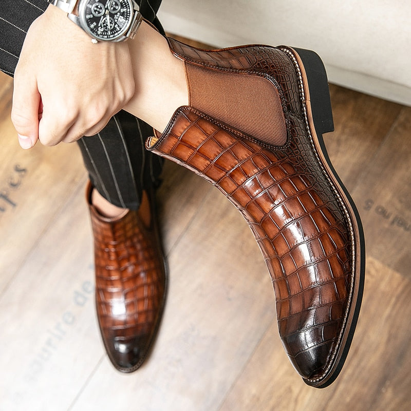 The Moro - Alligator Print Chelsea Leather Boots