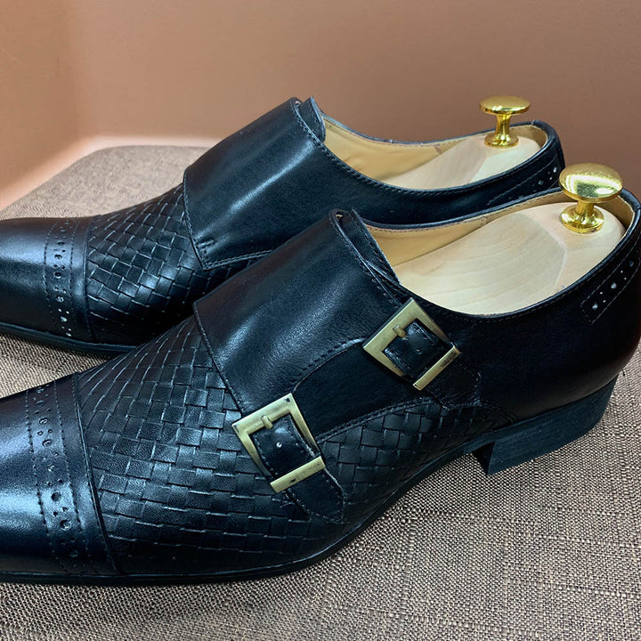 La Ricchezza - Double Monk Alligator Print Leather Dress Shoes