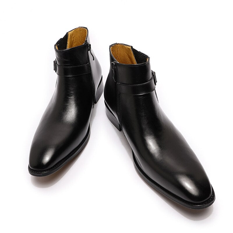 The Chiaro2 - Men's Italian Leather Dress Boots With Zipper & Buckle