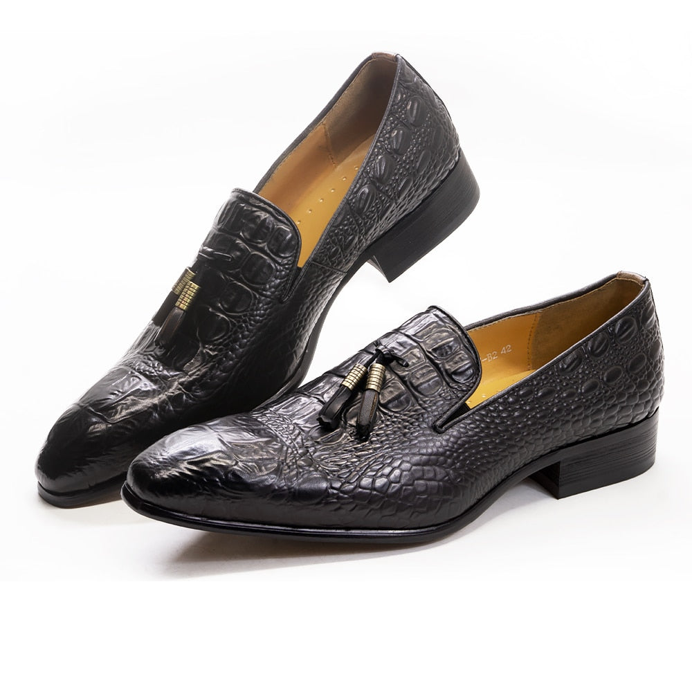 The Lasen - Luxurious Alligator Print Leather Tassel Loafers