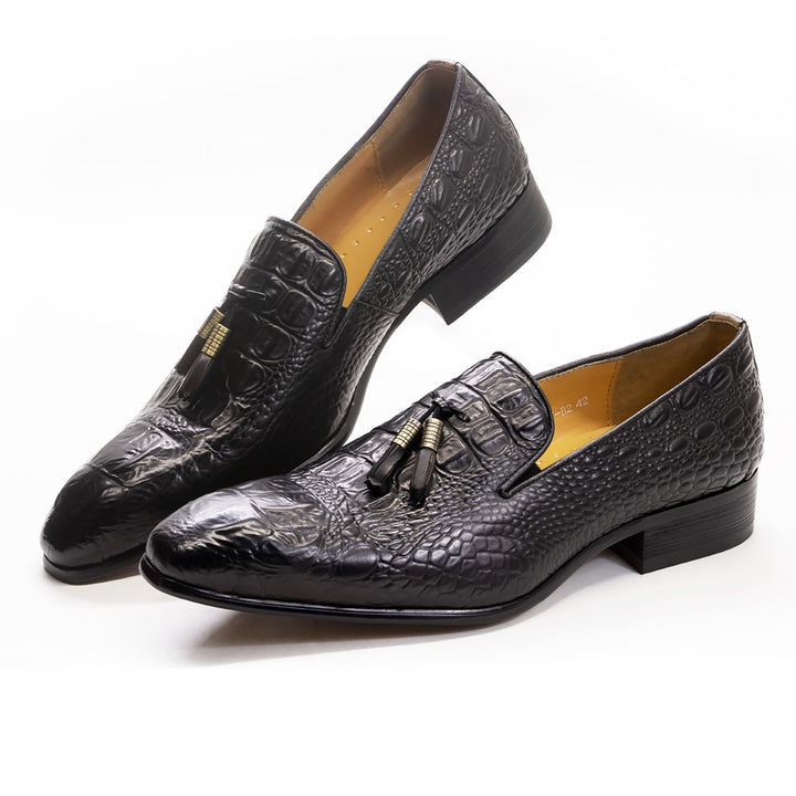 The Lasen - Luxurious Alligator Print Leather Tassel Loafers - Ashour Shoes