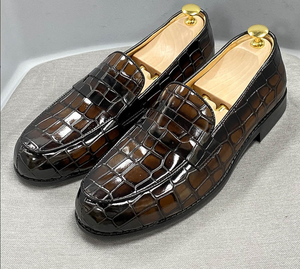 Brera - Luxury Alligator Print Leather Loafers (Crocodile Pattern Loafers) - Ashour Shoes