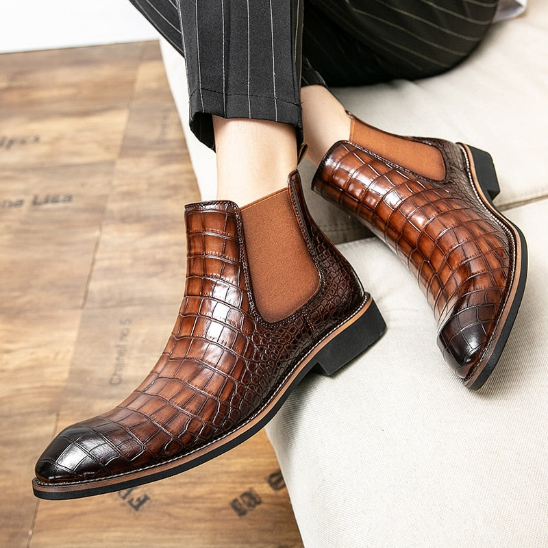 The Moro - Alligator Print Chelsea Leather Boots - Ashour Shoes