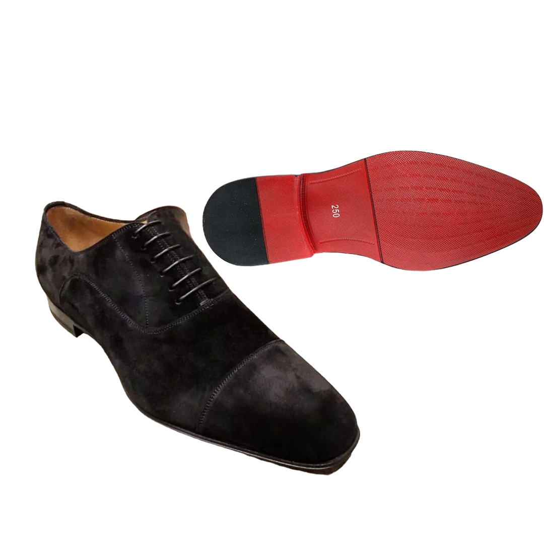 The Rossi 3 - Red Bottom Classic Suede Leather Black Oxfords Shoes