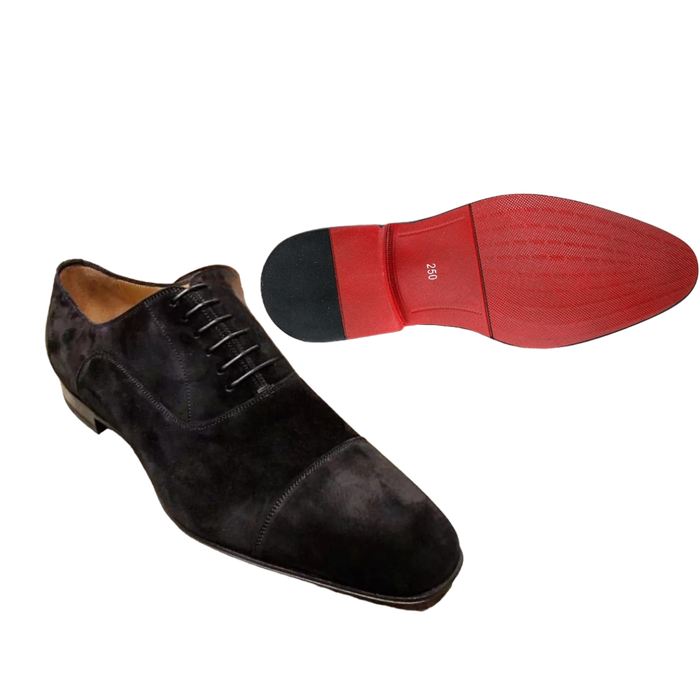 The Rossi 3 - Red Bottom Classic Suede Leather Black Oxfords Shoes - Ashour Shoes