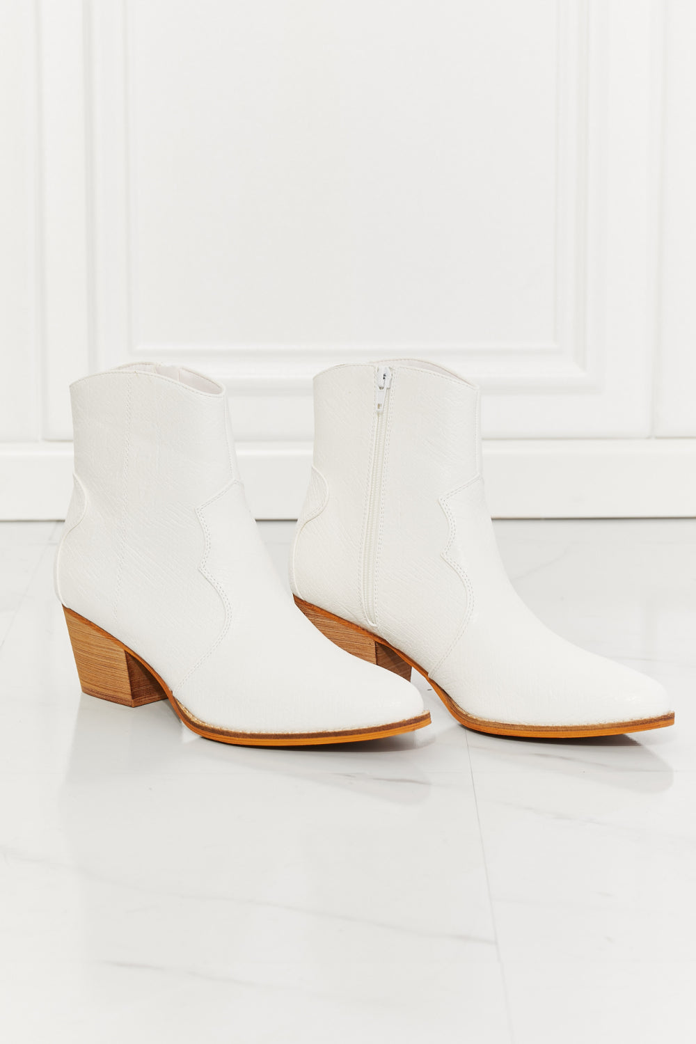 Watertower - White Faux Leather Western White Ankle Boots