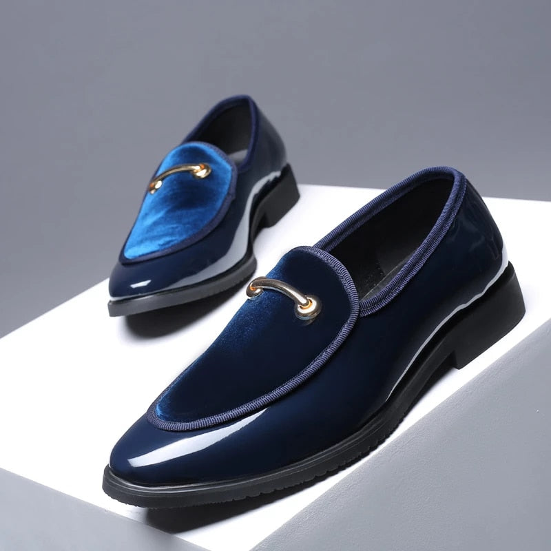 Luxury Velvet Men's Slip On Oxfords Party Loafers Tuxedo Shoes Gold  Buckle Blue