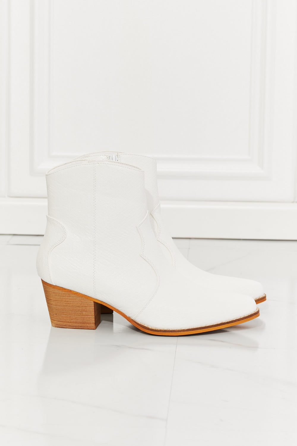 Watertower - White Faux Leather Western White Ankle Boots - Ashour Shoes