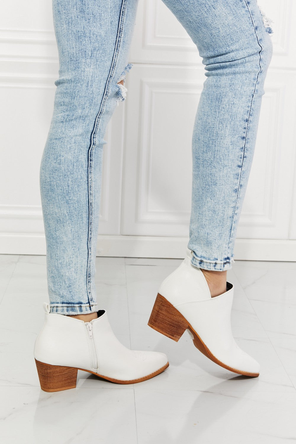 Trusty2 - Embroidered Crossover Cowboy Bootie in White - Ashour Shoes