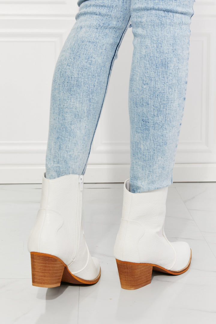 Watertower - White Faux Leather Western White Ankle Boots - Ashour Shoes