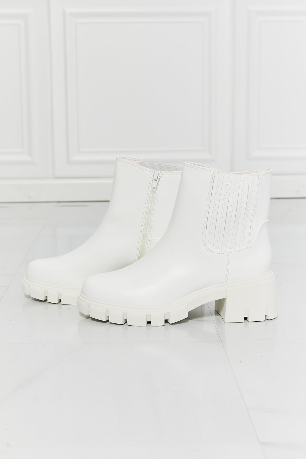 Presa - White Lug Sole Chelsea Boots, Size 6 - Ashour Shoes