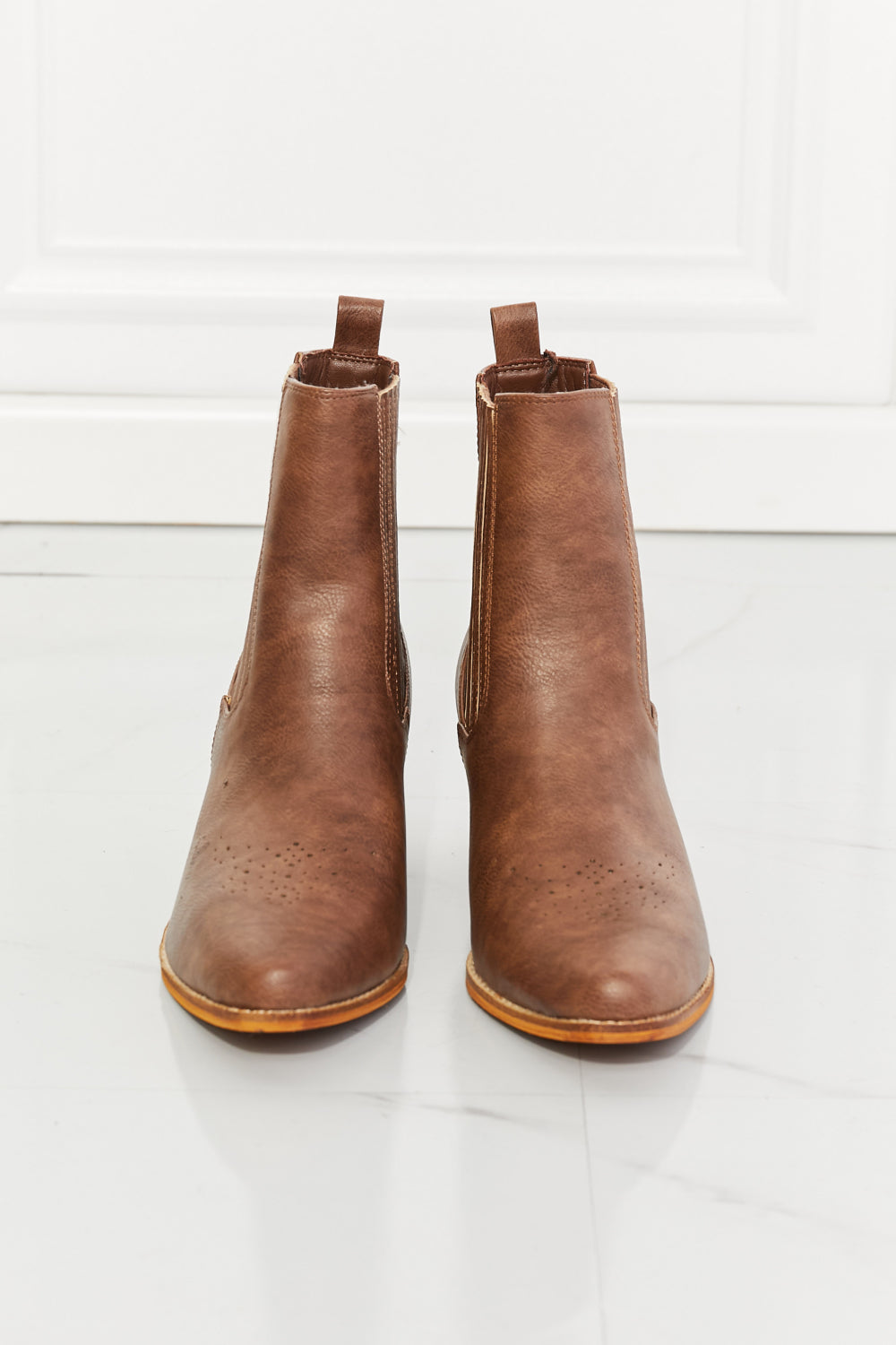 Love Journey - Stacked Heel Chelsea Boot in Chestnut For Women - Ashour Shoes