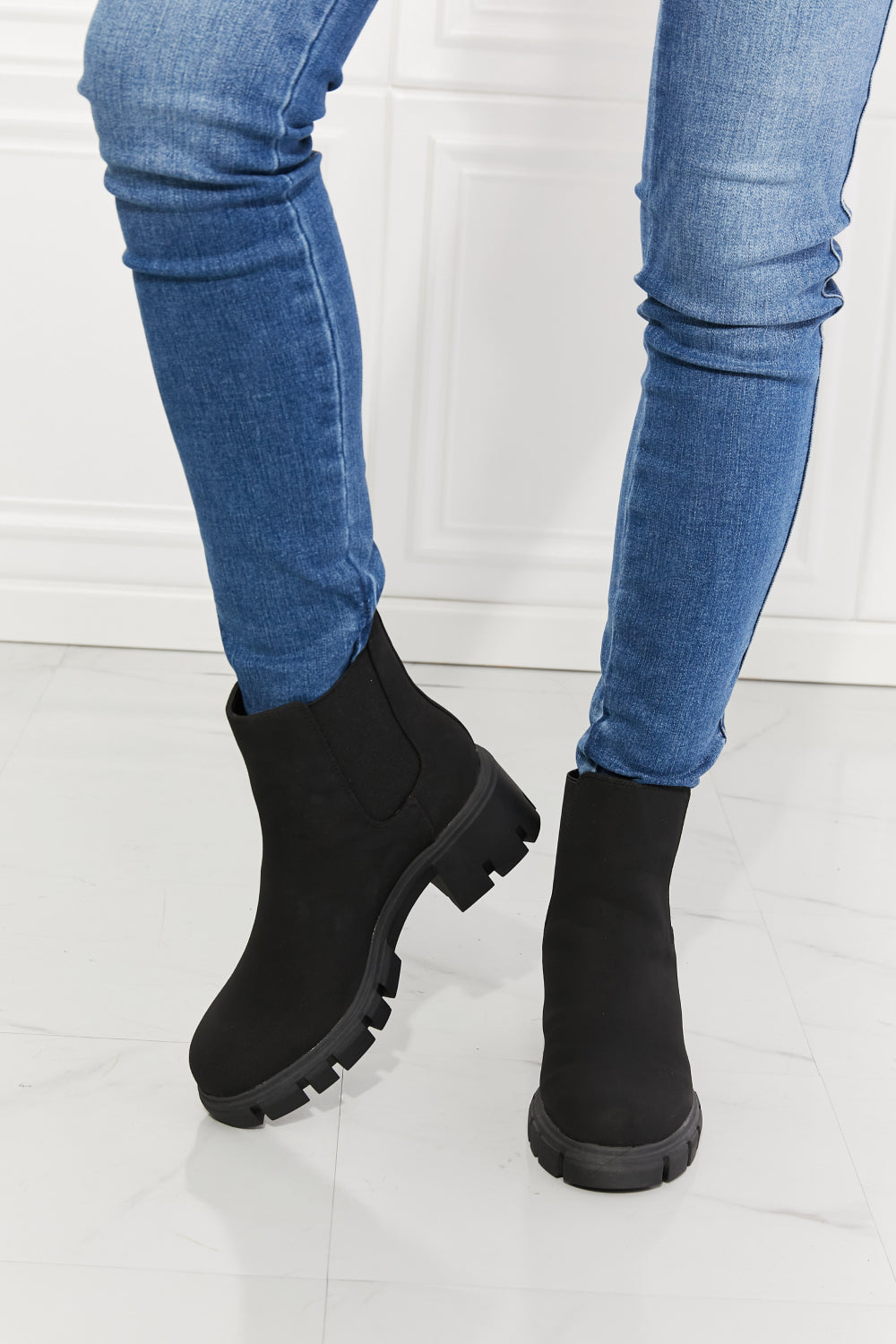 Work For It - Matte Lug Sole Chelsea Boots in Black