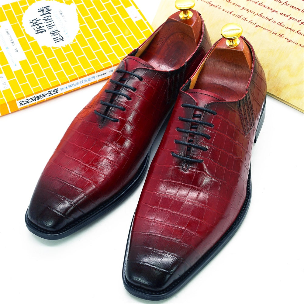 Ashour's Deep Red - Men's Leather Oxford Dress Shoes (alligator print) - Ashour Shoes