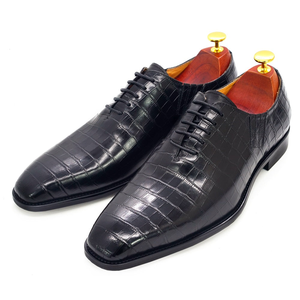 Ashour's Deep Red - Men's Leather Oxford Dress Shoes (alligator print)