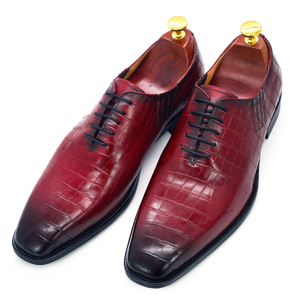 Ashour's Deep Red - Men's Leather Oxford Dress Shoes (alligator print)