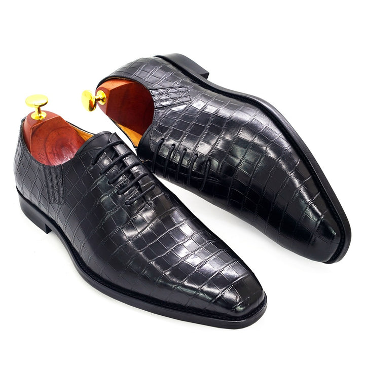 Ashour's Deep Red - Men's Leather Oxford Dress Shoes (alligator print)