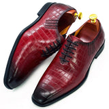 Ashour's Deep Red - Men's Leather Oxford Dress Shoes (alligator print) - Ashour Shoes