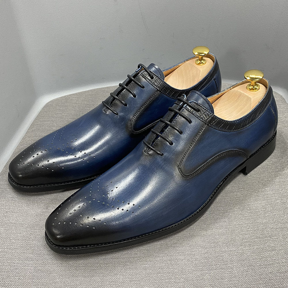 Ashour's Venom Oxfords - Men's Leather Dress Shoes (Blue or Black) - Ashour Shoes