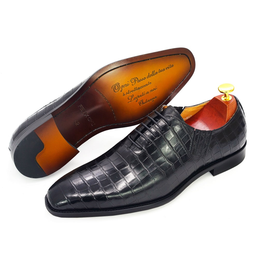 Ashour's Deep Red - Men's Leather Oxford Dress Shoes (alligator print) - Ashour Shoes