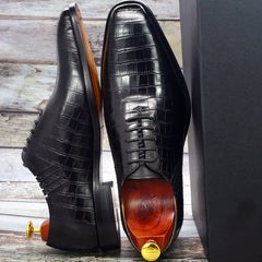 Ashour's Deep Red - Men's Leather Oxford Dress Shoes (alligator print) - Ashour Shoes