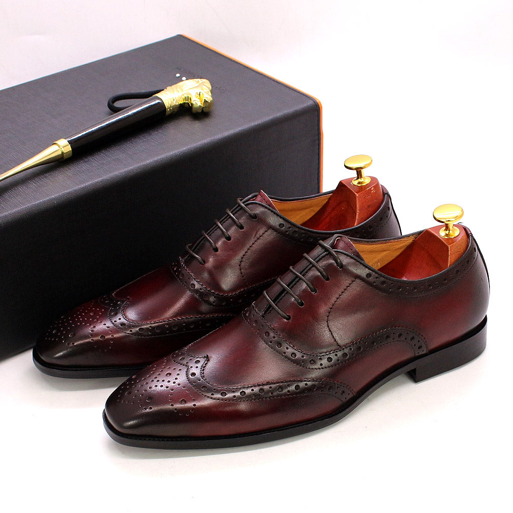 Autentico - Men's Classic Wingtip Oxford Leather Dress Shoes. Handmade - Ashour Shoes