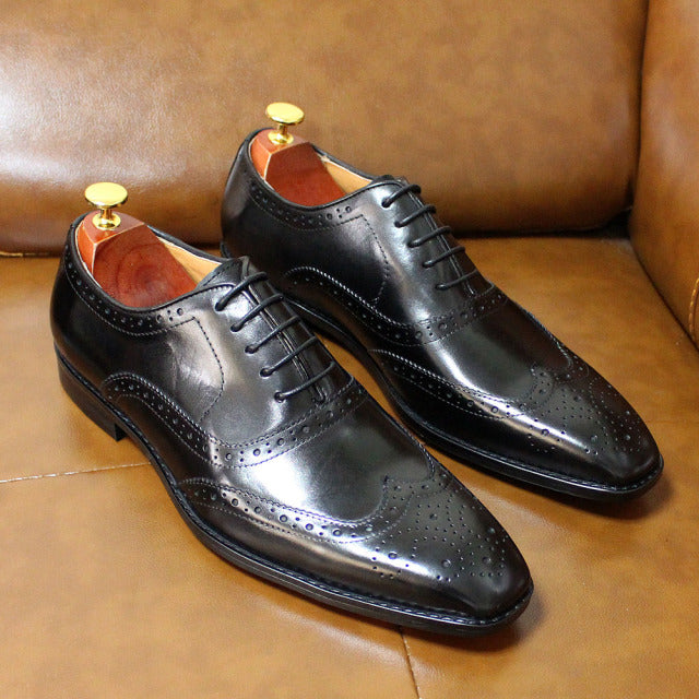 Autentico - Men's Classic Wingtip Oxford Leather Dress Shoes. Handmade - Ashour Shoes