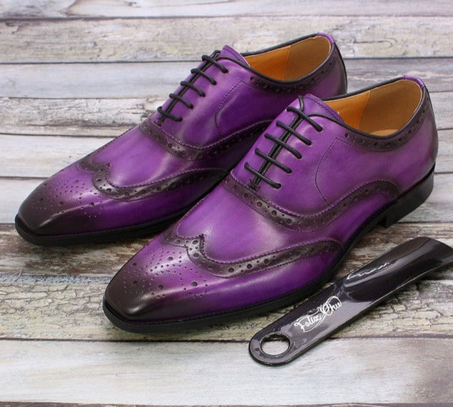 Autentico - Men's Classic Wingtip Oxford Leather Dress Shoes. Handmade - Ashour Shoes