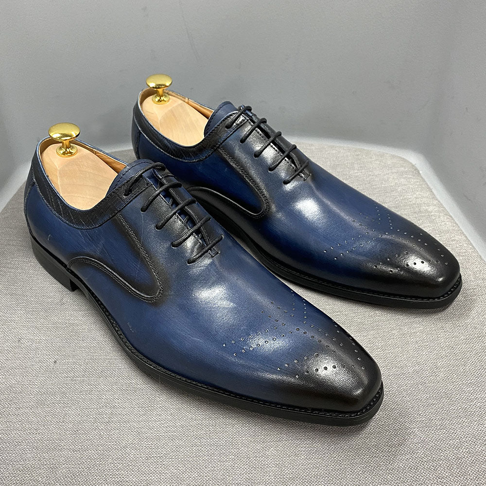 Ashour's Venom Oxfords - Men's Leather Dress Shoes (Blue or Black) - Ashour Shoes