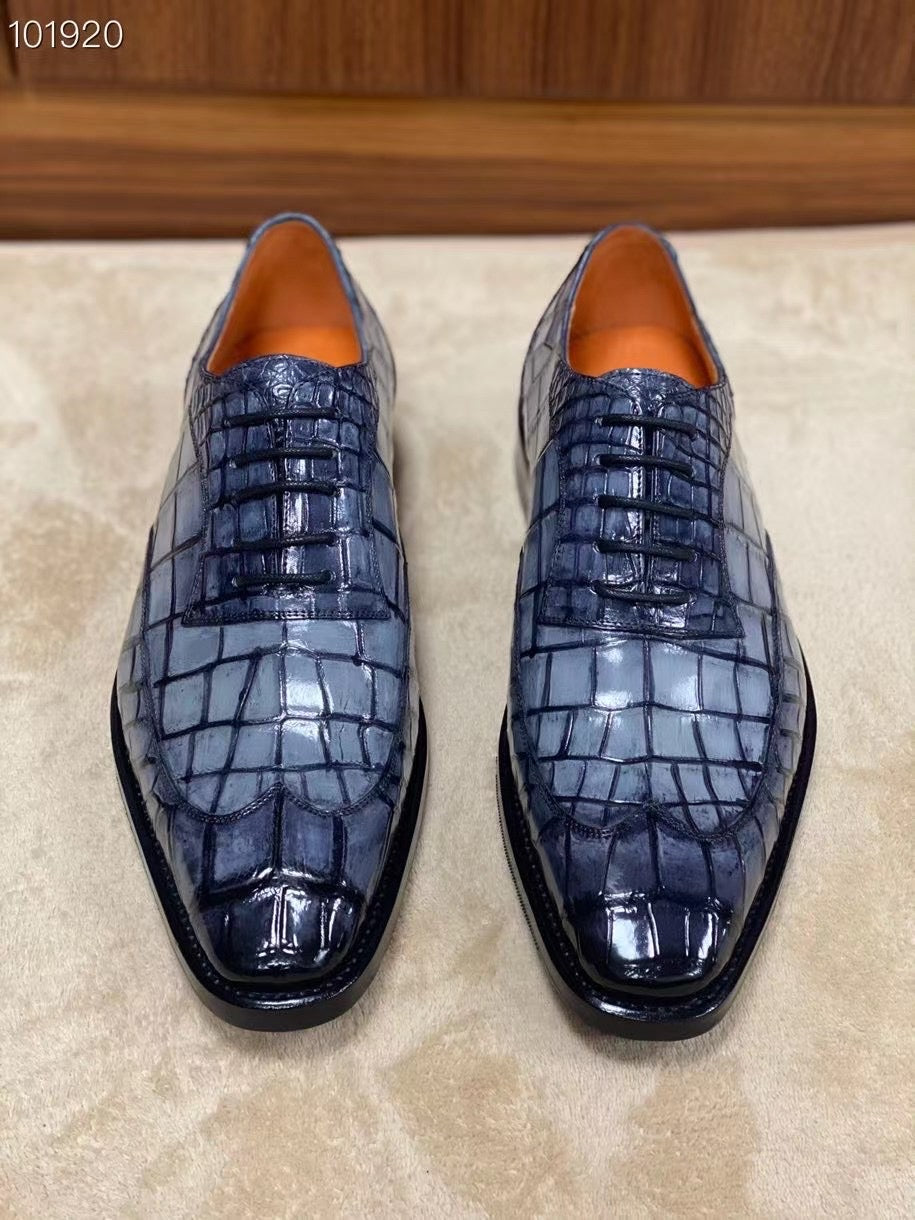Ashour's Luxury Crocodile Dress Shoes For Men - Goodyear Welted Oxford Shoes