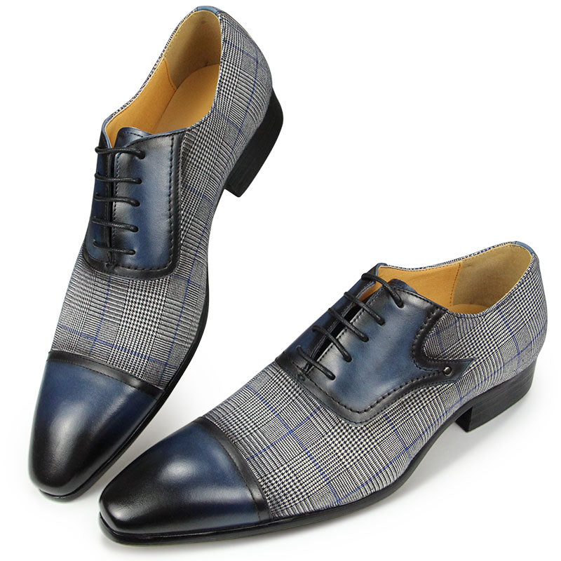 Azzuro - Blue Woven Luxury Men's Business Cap Toe Oxford Dress Shoes - Ashour Shoes