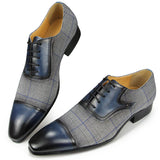 Azzuro - Blue Woven Luxury Men's Business Cap Toe Oxford Dress Shoes - Ashour Shoes