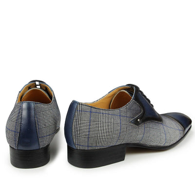Blue Woven Luxury Men's Business Cap Toe Oxford Dress Shoes
