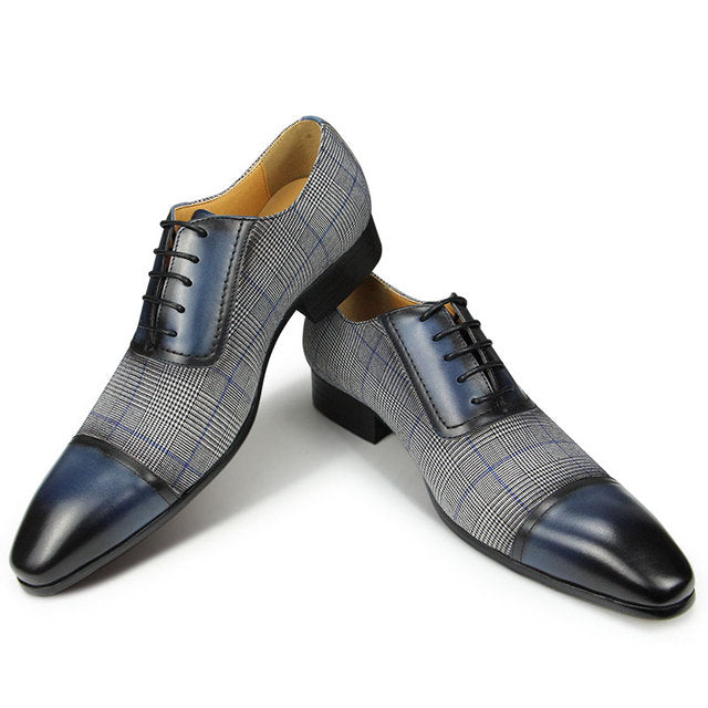 Blue Woven Luxury Men's Business Cap Toe Oxford Dress Shoes