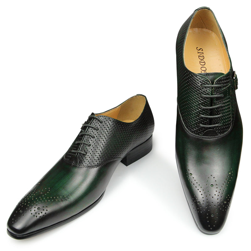 Luxury Men's Business Cap Toe Oxford Dress Shoes (Coffee & Green)